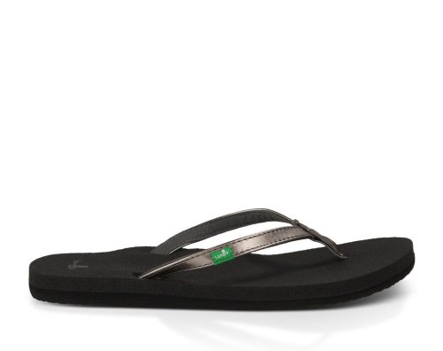 Sanuk Womens Yoga Joy Metallic Black / Gold Flip Flops | BZFUKR728